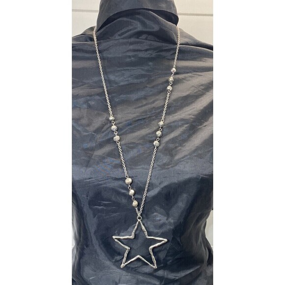 Star Womens Necklace Silver Tone Set Size 36in Hammered Style Celestial Cosmic - Picture 1 of 9